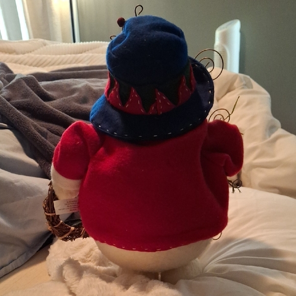 Handmade Snowman with Red Jacket and Blue Hat - Picture 2 of 4